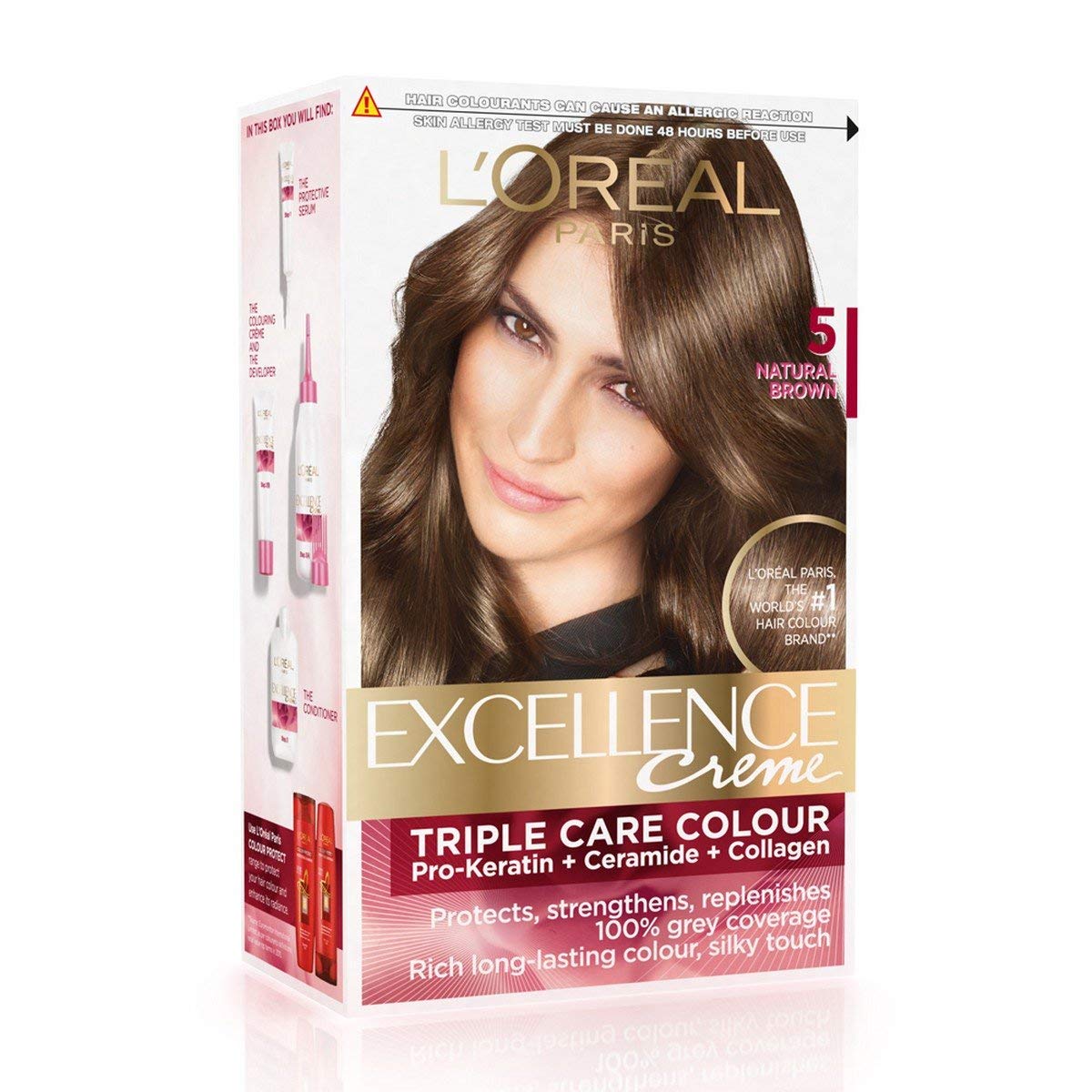 L'Oreal Paris Excellence Creme Hair Color, 5 Natural Brown, 72ml+100g