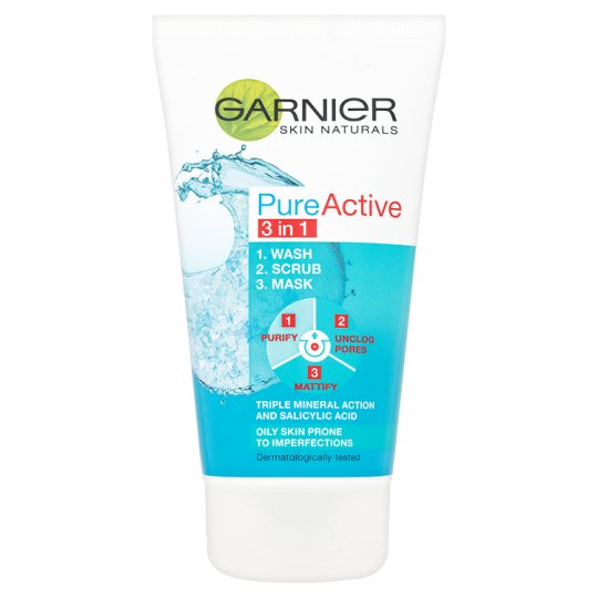 Garnier Pure Active 3-in-1 Wash, Scrub, Mask 150ml