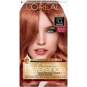 L'Oreal Paris Superior Preference Fade-Defying + Shine Permanent Hair Color, 7LA Lightest Auburn, Pack of 1, Hair Dye