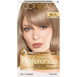 L'Oreal Paris Superior Preference Fade-Defying + Shine Permanent Hair Color, 8A Ash Blonde, Pack of 1, Hair Dye