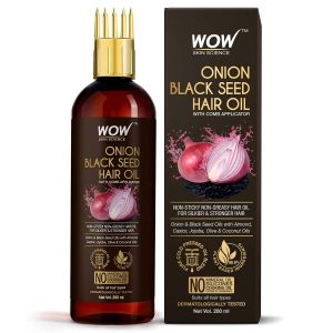 WOW Skin Science Onion Black Seed Hair Oil - WITH COMB APPLICATOR - Controls Hair Fall - NO Mineral Oil, Silicones, Cooking Oil & Synthetic Fragrance - 200 ml