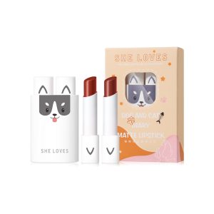 She Loves Dog & Cat Daily Matte Lipstick 2 Pcs A Long-Lasting Lipstick Set