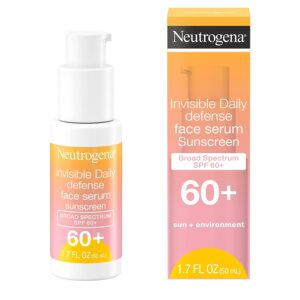 Neutrogena Invisible Daily Defense Face Sunscreen + Hydrating Serum with Broad Spectrum SPF 60& Antioxidants to Help Skin Glow, Oil-Free, Fragrance Free, 1.7 fl. oz