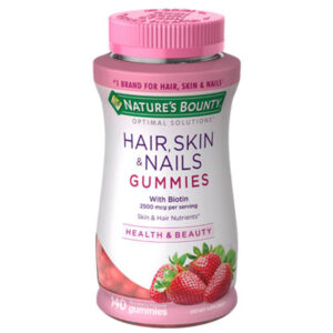 Natures Bounty Hair Skin And Nails With Biotin Multivitamin Supplement Strawberry 2500 Mcg 140 Gummies