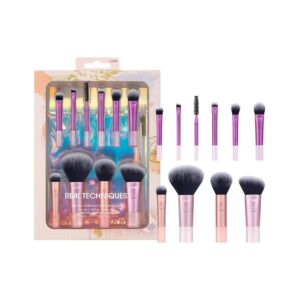 Real Technique Travel Fantasy 11 Piece Mini Makeup Brush Set Eyeshadow Highlight Contour Powder Concealer Brush Travel Size Brush and Cosmetic Bag Synthetic Bristles