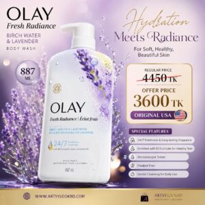 Olay Body Wash for Women, Fresh Radiance All Skin Types, Birch Water & Lavender 1000ml
