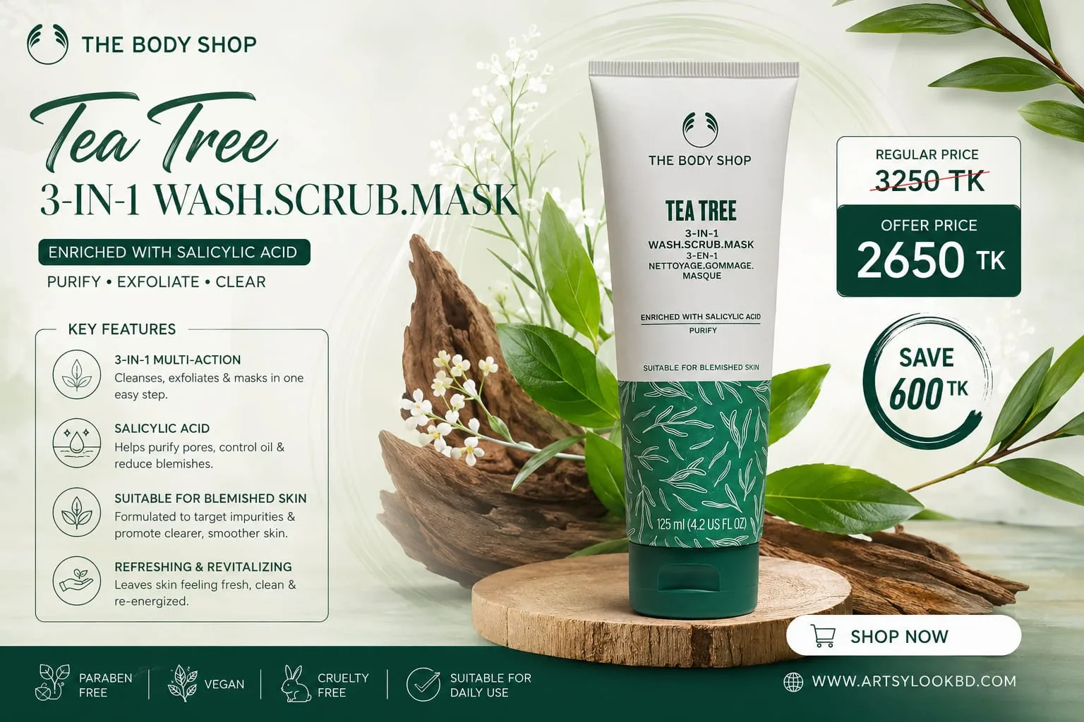 The Body Shop Tea Tree Wash Scrub Mask 125ml