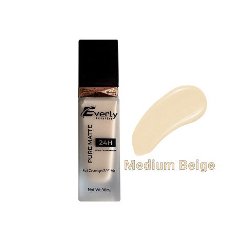 Everly Pure Matte Full Coverage Liquid Foundation 24H SPF15 - Medium Beige